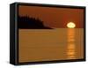 Spring Sunrise Silhouettes Edwards Island and Reflects Light on Lake Superior-Mark Carlson-Framed Stretched Canvas