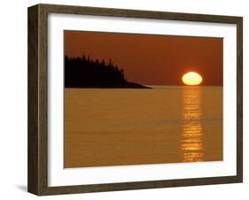 Spring Sunrise Silhouettes Edwards Island and Reflects Light on Lake Superior-Mark Carlson-Framed Photographic Print