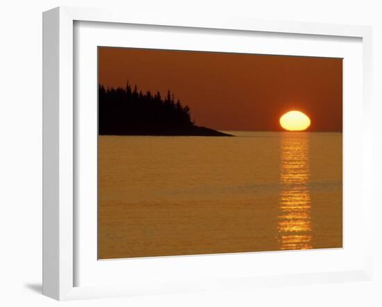 Spring Sunrise Silhouettes Edwards Island and Reflects Light on Lake Superior-Mark Carlson-Framed Photographic Print