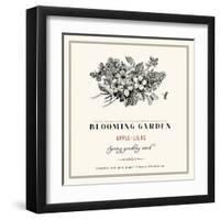 Spring Vector Vintage Floral Background Black and White Composition of Branches of Lilac and Apple-Olga Korneeva-Framed Art Print