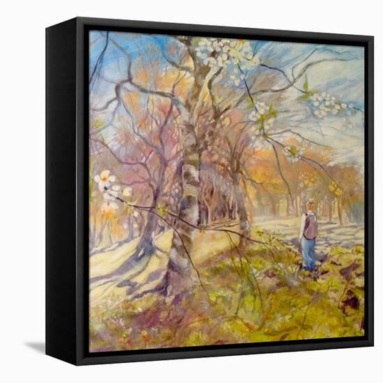 Spring Walk Under The Blossoms-Mary Smith-Framed Stretched Canvas