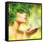 Spring Woman. Beauty Summer Girl with Grass Hair and Green Makeup. Butterflies. Nature Style. Envir-Subbotina Anna-Framed Stretched Canvas