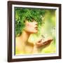 Spring Woman. Beauty Summer Girl with Grass Hair and Green Makeup. Butterflies. Nature Style. Envir-Subbotina Anna-Framed Photographic Print