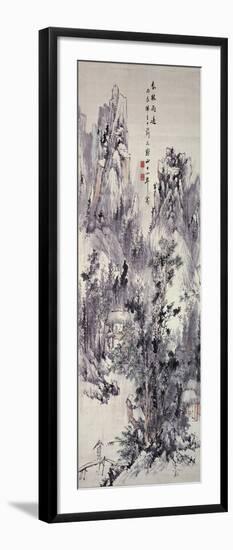 Spring Woods, Passing Rain, 1856 (Hanging Scroll: Ink and Colour on Paper)-Hine Taizan-Framed Giclee Print