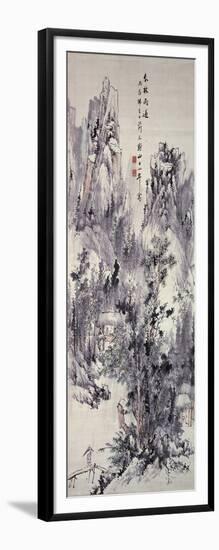 Spring Woods, Passing Rain, 1856 (Hanging Scroll: Ink and Colour on Paper)-Hine Taizan-Framed Giclee Print