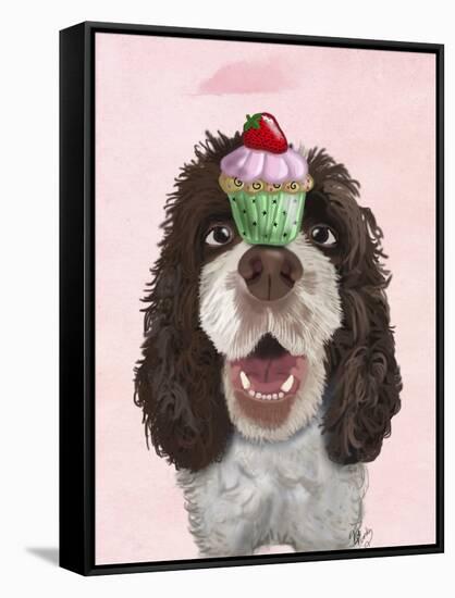 Springer Spaniel with Cupcake-Fab Funky-Framed Stretched Canvas