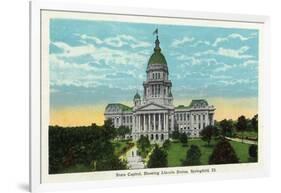 Springfield, Illinois - Capitol Building and Lincoln Statue-Lantern Press-Framed Art Print