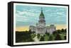 Springfield, Illinois - Capitol Building and Lincoln Statue-Lantern Press-Framed Stretched Canvas