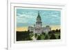 Springfield, Illinois - Capitol Building and Lincoln Statue-Lantern Press-Framed Premium Giclee Print