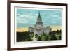 Springfield, Illinois - Capitol Building and Lincoln Statue-Lantern Press-Framed Premium Giclee Print