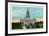 Springfield, Illinois - Capitol Building and Lincoln Statue-Lantern Press-Framed Premium Giclee Print