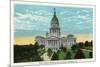 Springfield, Illinois - Capitol Building and Lincoln Statue-Lantern Press-Mounted Premium Giclee Print
