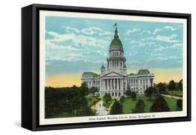 Springfield, Illinois - Capitol Building and Lincoln Statue-Lantern Press-Framed Stretched Canvas