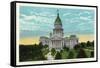 Springfield, Illinois - Capitol Building and Lincoln Statue-Lantern Press-Framed Stretched Canvas