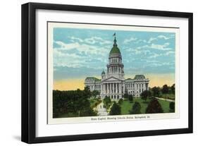 Springfield, Illinois - Capitol Building and Lincoln Statue-Lantern Press-Framed Art Print