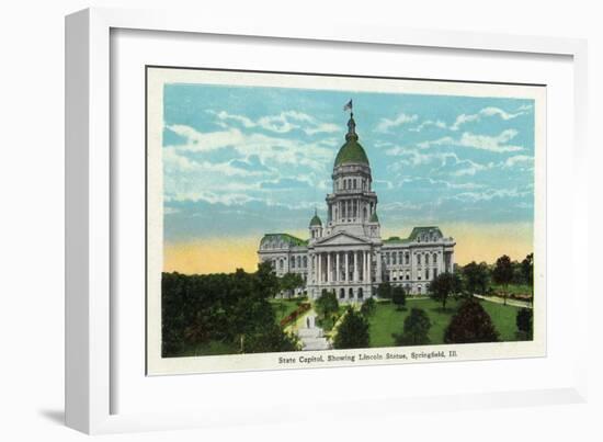 Springfield, Illinois - Capitol Building and Lincoln Statue-Lantern Press-Framed Art Print