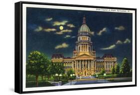 Springfield, Illinois, Exterior View of the State Capitol Building at Night-Lantern Press-Framed Stretched Canvas