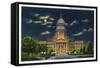 Springfield, Illinois, Exterior View of the State Capitol Building at Night-Lantern Press-Framed Stretched Canvas