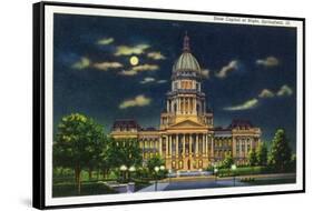 Springfield, Illinois, Exterior View of the State Capitol Building at Night-Lantern Press-Framed Stretched Canvas