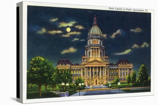 Springfield, Illinois, Exterior View of the State Capitol Building at Night-Lantern Press-Stretched Canvas