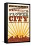 Springfield, Illinois - Skyline and Sunburst Screenprint Style-Lantern Press-Framed Stretched Canvas