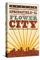 Springfield, Illinois - Skyline and Sunburst Screenprint Style-Lantern Press-Stretched Canvas