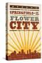 Springfield, Illinois - Skyline and Sunburst Screenprint Style-Lantern Press-Stretched Canvas