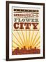 Springfield, Illinois - Skyline and Sunburst Screenprint Style-Lantern Press-Framed Art Print