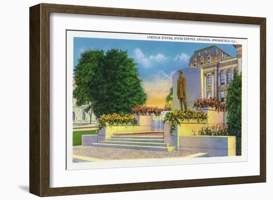 Springfield, Illinois, View of the Lincoln Statue on the State Capitol Grounds-Lantern Press-Framed Art Print