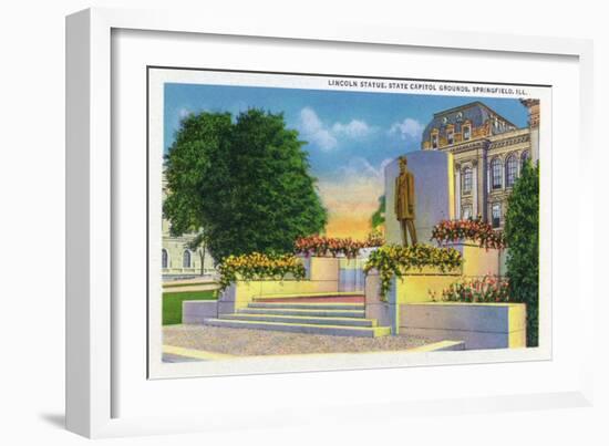 Springfield, Illinois, View of the Lincoln Statue on the State Capitol Grounds-Lantern Press-Framed Art Print