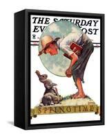 "Springtime, 1935 boy with bunny" Saturday Evening Post Cover, April 27,1935-Norman Rockwell-Framed Stretched Canvas