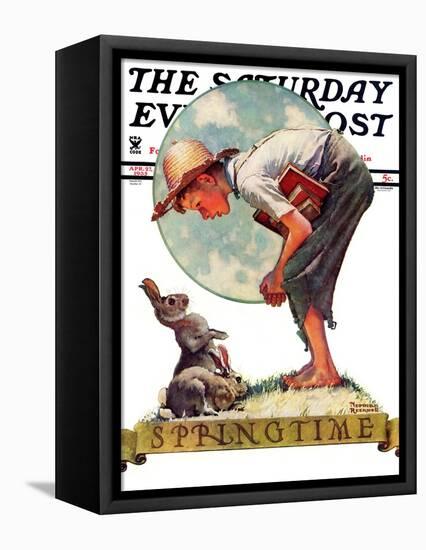 "Springtime, 1935 boy with bunny" Saturday Evening Post Cover, April 27,1935-Norman Rockwell-Framed Stretched Canvas