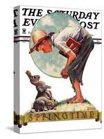 "Springtime, 1935 boy with bunny" Saturday Evening Post Cover, April 27,1935-Norman Rockwell-Stretched Canvas