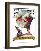 "Springtime, 1935 boy with bunny" Saturday Evening Post Cover, April 27,1935-Norman Rockwell-Framed Giclee Print