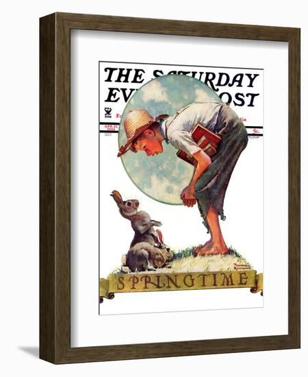 "Springtime, 1935 boy with bunny" Saturday Evening Post Cover, April 27,1935-Norman Rockwell-Framed Giclee Print