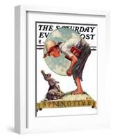 "Springtime, 1935 boy with bunny" Saturday Evening Post Cover, April 27,1935-Norman Rockwell-Framed Giclee Print