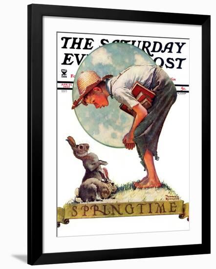 "Springtime, 1935 boy with bunny" Saturday Evening Post Cover, April 27,1935-Norman Rockwell-Framed Premium Giclee Print