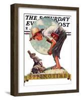 "Springtime, 1935 boy with bunny" Saturday Evening Post Cover, April 27,1935-Norman Rockwell-Framed Giclee Print