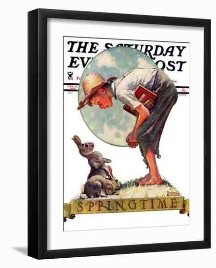 "Springtime, 1935 boy with bunny" Saturday Evening Post Cover, April 27,1935-Norman Rockwell-Framed Giclee Print