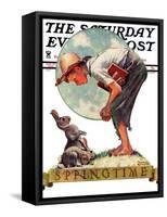 "Springtime, 1935 boy with bunny" Saturday Evening Post Cover, April 27,1935-Norman Rockwell-Framed Stretched Canvas