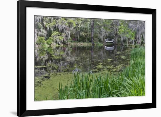 Springtime azalea blooming, Charleston, South Carolina, with white arched bridge.-Darrell Gulin-Framed Premium Photographic Print