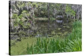 Springtime azalea blooming, Charleston, South Carolina, with white arched bridge.-Darrell Gulin-Stretched Canvas