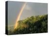 Springtime Rainbow Arching Over Vista House on Crown Point-Steve Terrill-Stretched Canvas