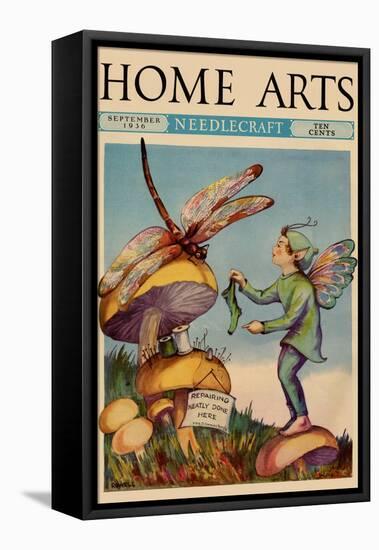 Sprite Needs His Socks Darned by a Dragonfly Who Is Sitting on a Mushroom-Home Arts-Framed Stretched Canvas