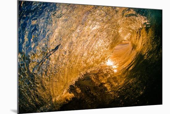 Spun Gold-Inside a tubing wave at sunset, shot from the water, Kirra, Queensland, Australia-Mark A Johnson-Mounted Photographic Print