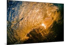 Spun Gold-Inside a tubing wave at sunset, shot from the water, Kirra, Queensland, Australia-Mark A Johnson-Mounted Photographic Print