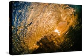 Spun Gold-Inside a tubing wave at sunset, shot from the water, Kirra, Queensland, Australia-Mark A Johnson-Stretched Canvas