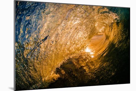 Spun Gold-Inside a tubing wave at sunset, shot from the water, Kirra, Queensland, Australia-Mark A Johnson-Mounted Photographic Print