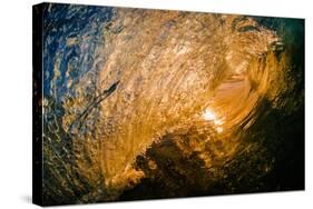 Spun Gold-Inside a tubing wave at sunset, shot from the water, Kirra, Queensland, Australia-Mark A Johnson-Stretched Canvas