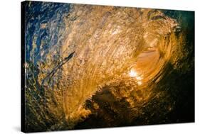 Spun Gold-Inside a tubing wave at sunset, shot from the water, Kirra, Queensland, Australia-Mark A Johnson-Stretched Canvas